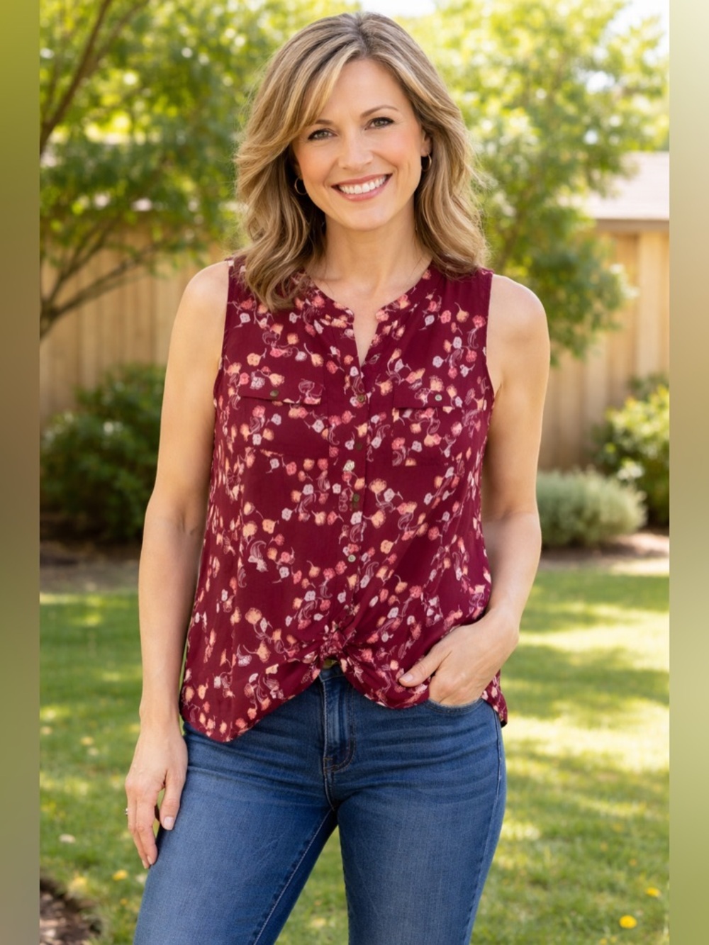Croft & Barrow Burgundy Floral sleeveless Blouse